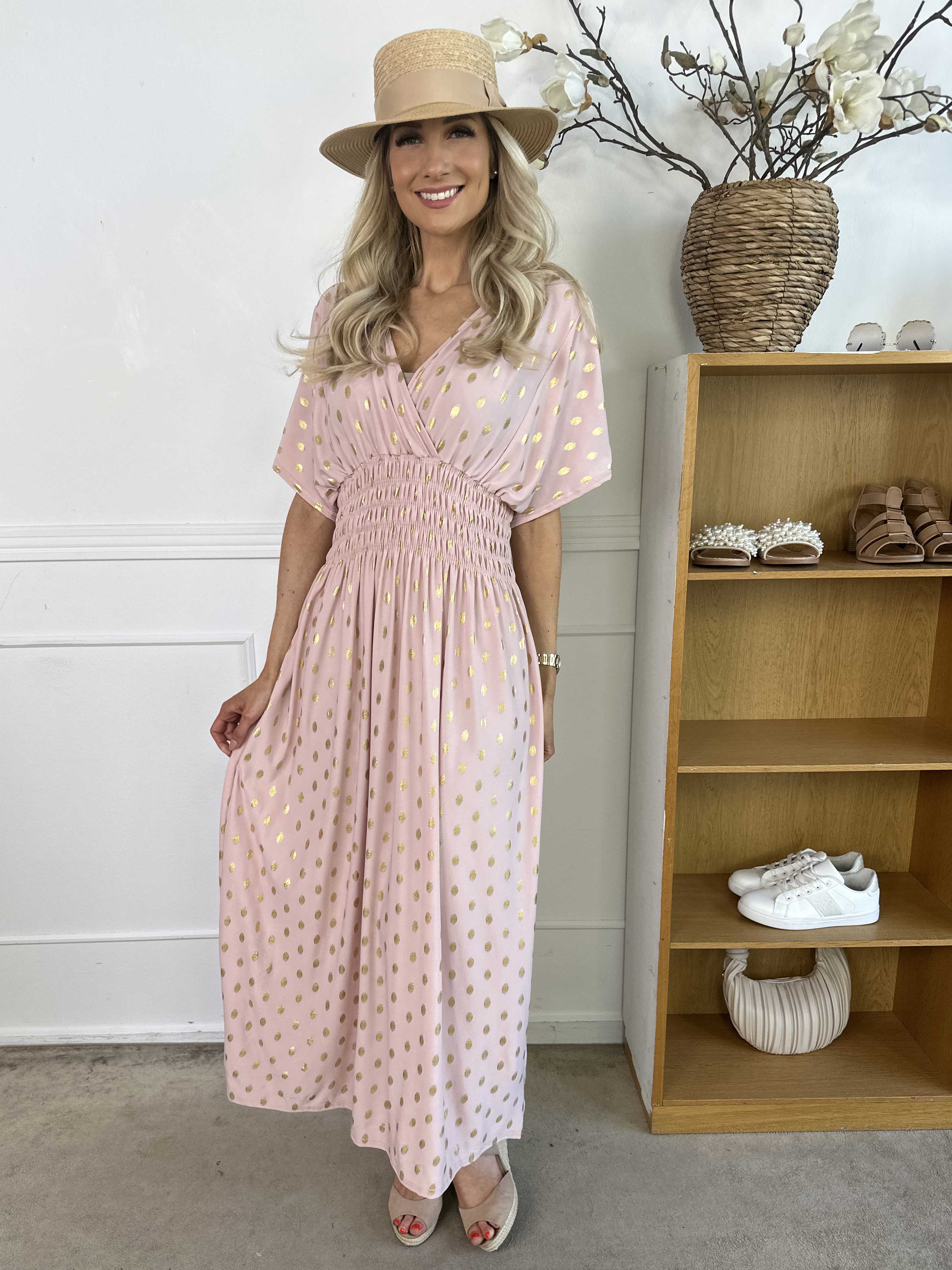 Pams Dot - Lang elastisk kjole med prikket detaljer